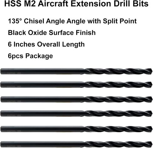 MAXTOOL 13/64 بوصة × 6 بوصة 6 قطع مثاقب تمديد الطائرات المتطابقة HSS M2 لقم حفر عميقة طويلة للغاية ساق مستقيمة أرضية بالكامل باللون الأسود؛ ACF02B06R13P6 in Saudi Arabia