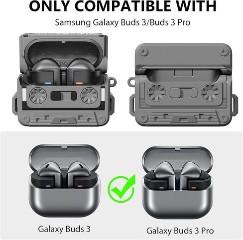 MOFREE Compatible with Samsung Galaxy Buds 3 Case/Buds 3 Pro Case Cover with Cleaner Kit/Lanyard, Cassette Tape Design Soft Silicone Shock-Absorbing Protective Cover for Buds 3 Case Women Men Gray in Saudi Arabia