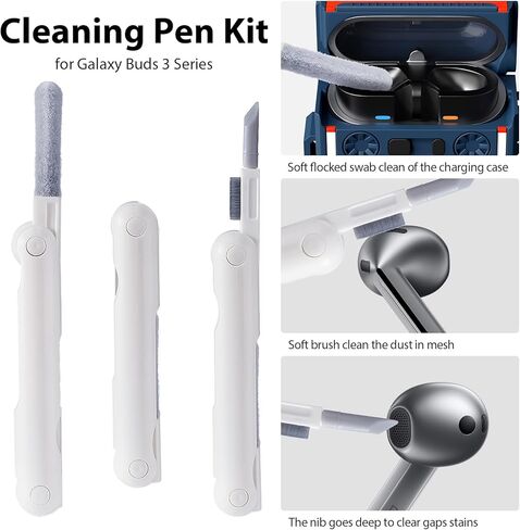 MOFREE متوافق مع حافظة Samsung Galaxy Buds 3 / Buds 3 Pro مع مجموعة منظف / حبل قصير، تصميم شريط كاسيت، غطاء واقٍ من السيليكون الناعم ممتص للصدمات لحافظة Buds 3 للنساء والرجال باللون الرمادي in Kuwait