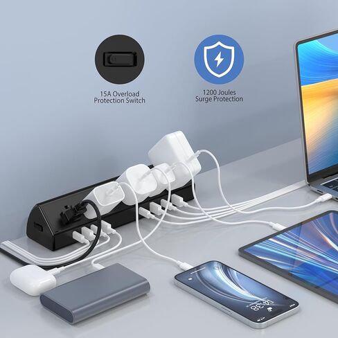 45W Fast Charging Station,Desk Clamp Power Strip,4 PD USB-C Ports,5 AC Outlets,Surge Protector Power Strip, 14AWG Heavy Duty Cord, Fits 1.9" Tabletop Edge (Black, 6 FT Cable) in Kuwait