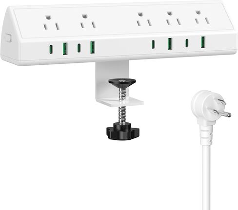 45W Fast Charging Station,Desk Clamp Power Strip,4 PD USB-C Ports,5 AC Outlets,Surge Protector Power Strip, 14AWG Heavy Duty Cord, Fits 1.9" Tabletop Edge (Black, 6 FT Cable) in Kuwait