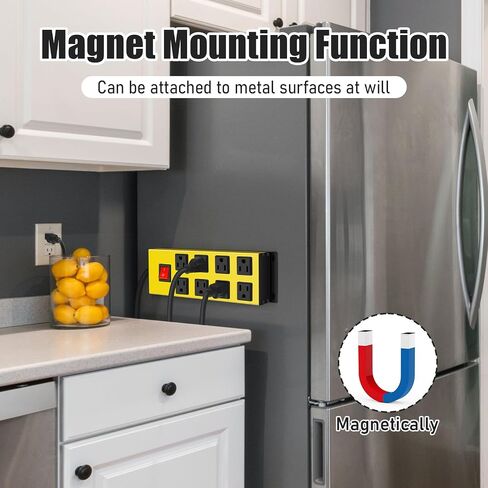 HHSOET Metal Magnetic Power Strip, 8 Outlet Mountable Socket, Wall Mount Heavy Duty Surge Protector, Catering for Your Every Need, Gaming Table Outlet with 6 FT Power Cord.(Black) in Saudi Arabia