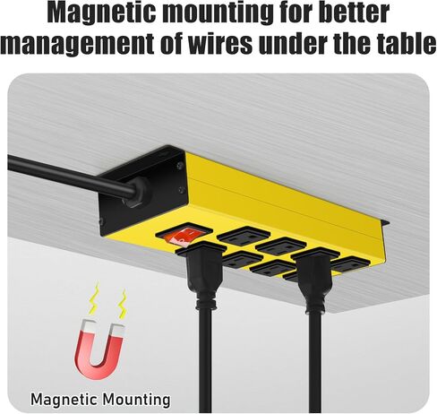 HHSOET Metal Magnetic Power Strip, 8 Outlet Mountable Socket, Wall Mount Heavy Duty Surge Protector, Catering for Your Every Need, Gaming Table Outlet with 6 FT Power Cord.(Black) in Saudi Arabia