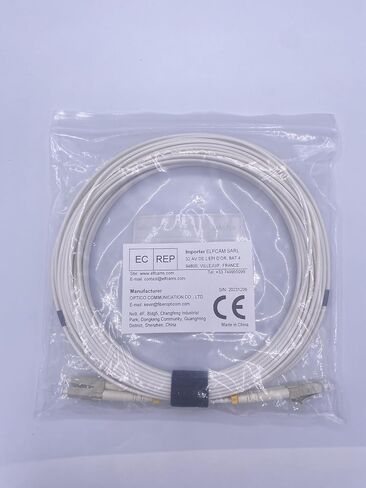 Elfcam® - كابل ألياف بصرية بطول 20 مترًا LC/UPC إلى LC/UPC متعدد الأوضاع مزدوج 50/125um OM3 LSZH أبيض (20 مترًا) in Saudi Arabia