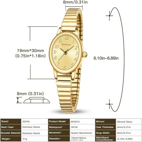 BOFAN Small Gold Watches for Women Easy Read Ladies Quartz Wrist Watches with Gold Silver Stainless Steel Expansion Band,Waterproof.（6.10in-6.89in） in Saudi Arabia