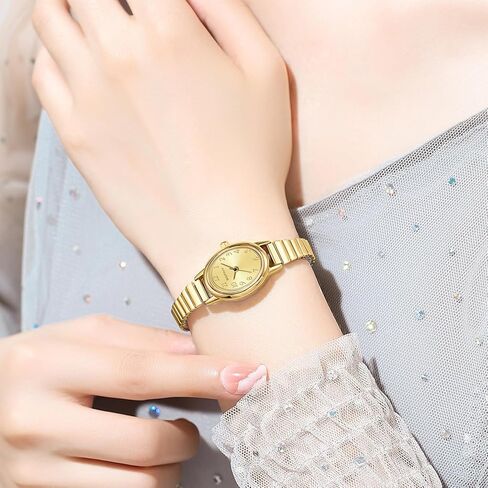 BOFAN Small Gold Watches for Women Easy Read Ladies Quartz Wrist Watches with Gold Silver Stainless Steel Expansion Band,Waterproof.（6.10in-6.89in） in Saudi Arabia