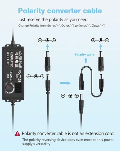 Aclorol Universal Power Adapter 30W 12V 9V 7.5V 6V 5V 4.5V 3V Adjustable Variable Power Supply AC/DC Adapter Converter Switching 100V-240V AC to DC 3V-12V with Polarity Converter & 14 Tips in Saudi Arabia