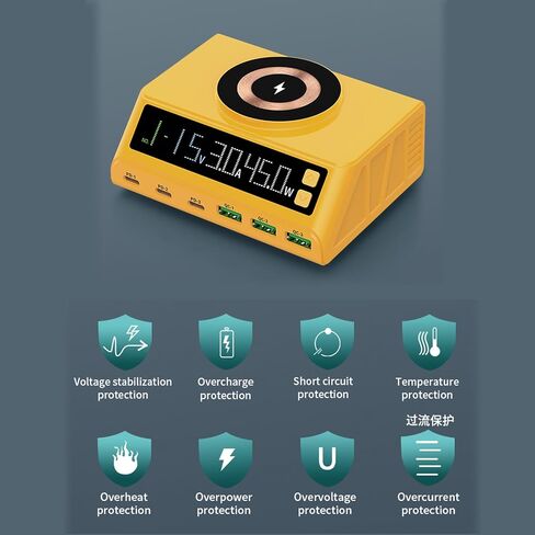 محطة شحن USB سريعة MaxLax 110 واط باللون الأصفر، 6 منافذ (3USB و3PD)، شحن سريع مع شاشة رقمية لشحن أجهزة الكمبيوتر المحمولة والهواتف والأجهزة اللوحية وأجهزة USB الأخرى in Saudi Arabia