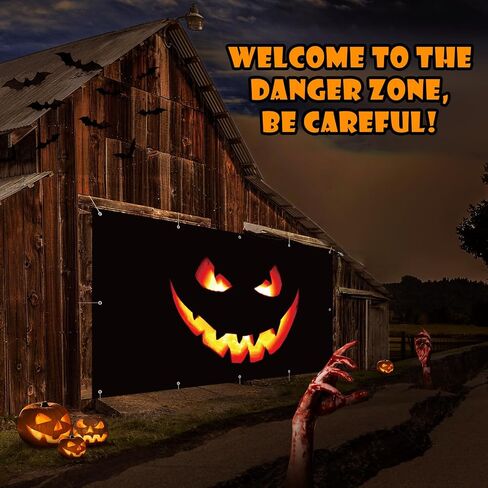 Halloween Garage Door Banner Pumpkin Large Hanging Backdrop Garage Door Cover Halloween Garage Wall Decorations for Outdoor Indoor Holiday Halloween Party Wall Home Window Yard (8 x 16 ft) in Saudi Arabia
