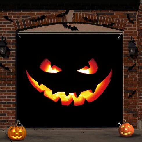 Halloween Garage Door Banner Pumpkin Large Hanging Backdrop Garage Door Cover Halloween Garage Wall Decorations for Outdoor Indoor Holiday Halloween Party Wall Home Window Yard (8 x 16 ft) in Saudi Arabia