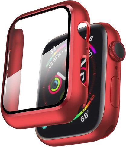 Smiling Case Compatible with Apple Watch Series 6/SE/Series 5/Series 4 44mm with Built in Tempered Glass Screen Protector,Overall Protective Hard PC Case Ultra-Thin Cover- Red in Kuwait