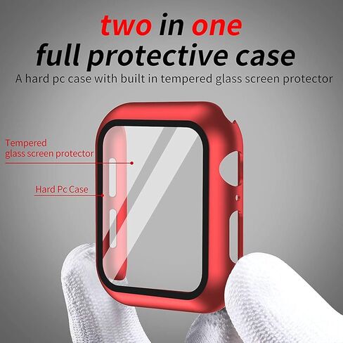 Smiling Case Compatible with Apple Watch Series 6/SE/Series 5/Series 4 44mm with Built in Tempered Glass Screen Protector,Overall Protective Hard PC Case Ultra-Thin Cover- Red in Kuwait