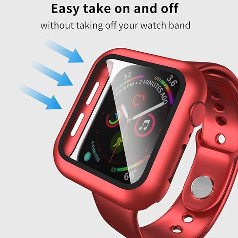 Smiling Case Compatible with Apple Watch Series 6/SE/Series 5/Series 4 44mm with Built in Tempered Glass Screen Protector,Overall Protective Hard PC Case Ultra-Thin Cover- Red in Kuwait