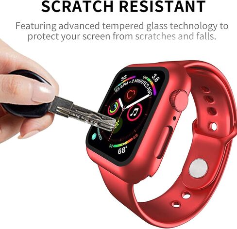 Smiling Case Compatible with Apple Watch Series 6/SE/Series 5/Series 4 44mm with Built in Tempered Glass Screen Protector,Overall Protective Hard PC Case Ultra-Thin Cover- Red in Kuwait