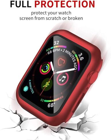 Smiling Case Compatible with Apple Watch Series 6/SE/Series 5/Series 4 44mm with Built in Tempered Glass Screen Protector,Overall Protective Hard PC Case Ultra-Thin Cover- Red in Kuwait