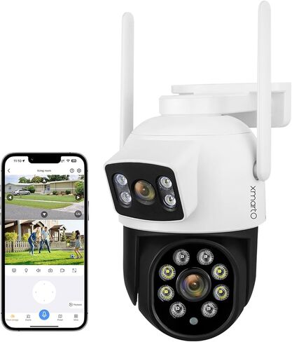 [كاميرا WiFi 6 مزدوجة العدسات] XMARTO 2 في 1 HD WiFi Home Security Camera مع تتبع الذكاء الاصطناعي، تكبير/تصغير قابل للإمالة، نطاق مزدوج 5G/ 2.4G، إعداد بلوتوث سهل in Kuwait