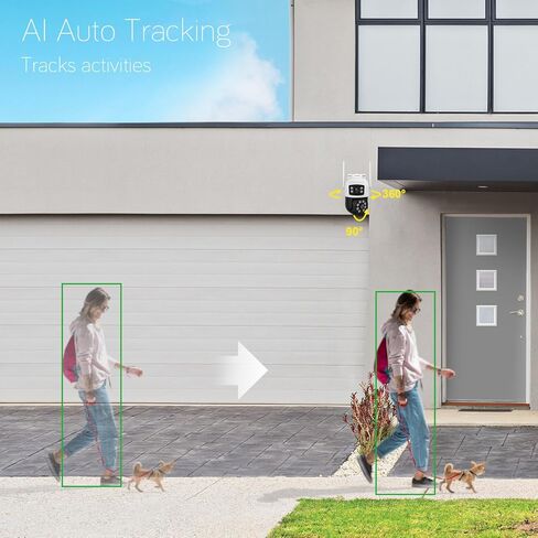 [كاميرا WiFi 6 مزدوجة العدسات] XMARTO 2 في 1 HD WiFi Home Security Camera مع تتبع الذكاء الاصطناعي، تكبير/تصغير قابل للإمالة، نطاق مزدوج 5G/ 2.4G، إعداد بلوتوث سهل in Kuwait