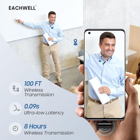 EACHWELL Wireless lavalier Microphone for iPhone iPad，Wireless Clip on Microphones，Wireless Lapel Mic for Video Recording,tiktok in Kuwait