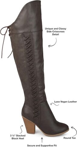 Journee Collection Womens Regular and Wide Calf Faux Lace-up Distressed Over-the-knee Boots in Kuwait