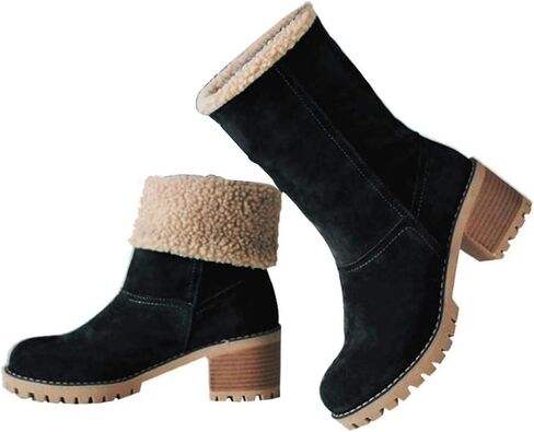 VIMISAOI Mid calf Winter Boots for Women Warm Ankle Snow Chunky Heel Boots | Faux Suede·2.36'' Block Heel·Slip on·Rounded Toe·Outdoor Shoes-8 Colors,Office to Date in Saudi Arabia