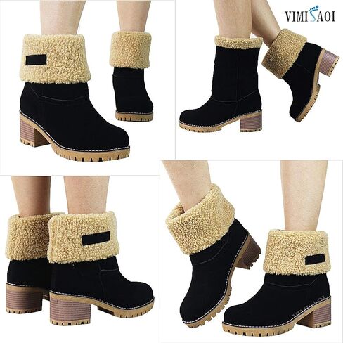 VIMISAOI Mid calf Winter Boots for Women Warm Ankle Snow Chunky Heel Boots | Faux Suede·2.36'' Block Heel·Slip on·Rounded Toe·Outdoor Shoes-8 Colors,Office to Date in Saudi Arabia