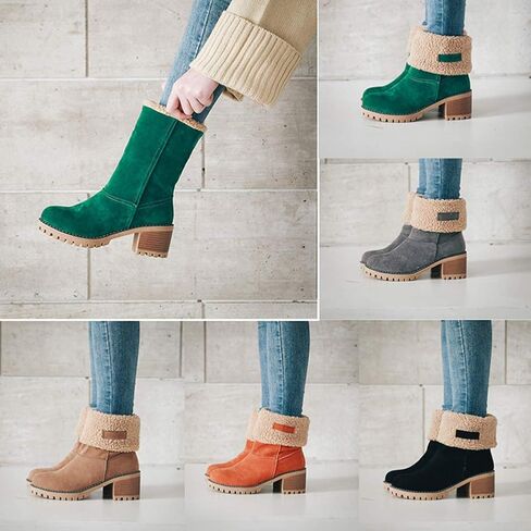VIMISAOI Mid calf Winter Boots for Women Warm Ankle Snow Chunky Heel Boots | Faux Suede·2.36'' Block Heel·Slip on·Rounded Toe·Outdoor Shoes-8 Colors,Office to Date in Saudi Arabia