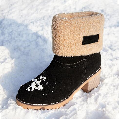 VIMISAOI Mid calf Winter Boots for Women Warm Ankle Snow Chunky Heel Boots | Faux Suede·2.36'' Block Heel·Slip on·Rounded Toe·Outdoor Shoes-8 Colors,Office to Date in Saudi Arabia