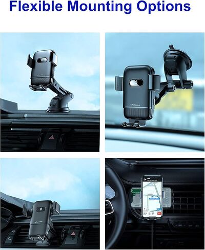 15W Auto-Positioning Qi Wireless Charging Car Holder with Telescopic Mount and Air Vent Clamp - Compatible with Qi Enabled iPhone and Android Models, Black (SVM-101) in Saudi Arabia