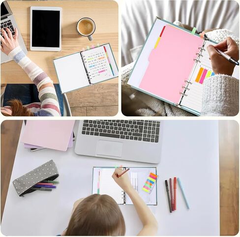 Koogel 100PCS A6 Refill Paper, 6 Holes Loose Leaf Paper 200 Lined Pages 2PCS PVC Pockets 160PCS Index Tabs with Ruler 5PCS Binder Dividers for School Office in Saudi Arabia