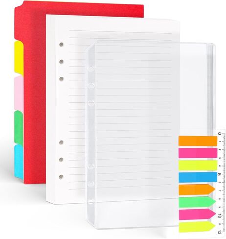 Koogel 100PCS A6 Refill Paper, 6 Holes Loose Leaf Paper 200 Lined Pages 2PCS PVC Pockets 160PCS Index Tabs with Ruler 5PCS Binder Dividers for School Office in Saudi Arabia