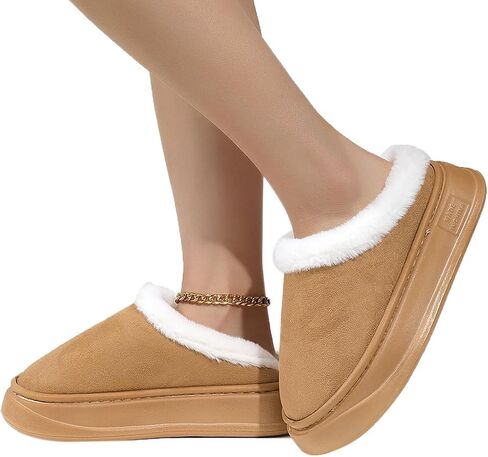 Harssidanzar Women's Platform Mini Boots Slippers for Women Suede Short Ankle Indoor Slippers Slip on Fur Fleece Lined HL210US in Saudi Arabia