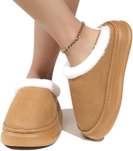 Harssidanzar Women's Platform Mini Boots Slippers for Women Suede Short Ankle Indoor Slippers Slip on Fur Fleece Lined HL210US in Saudi Arabia