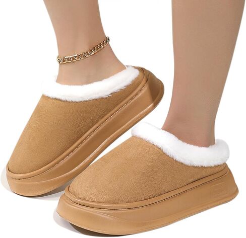 Harssidanzar Women's Platform Mini Boots Slippers for Women Suede Short Ankle Indoor Slippers Slip on Fur Fleece Lined HL210US in Saudi Arabia