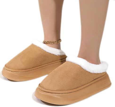 Harssidanzar Women's Platform Mini Boots Slippers for Women Suede Short Ankle Indoor Slippers Slip on Fur Fleece Lined HL210US in Saudi Arabia