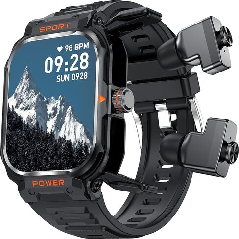 Smart Watch with Earbuds,Rugged Military Smartwatch for Men, 2 in 1 Bluetooth Smart Watchtws headset(Answer/Dial Calls)Fitness Tracker,Calories,Sleep Monitor,AI Voice Assistant,for Android and iOS in Saudi Arabia