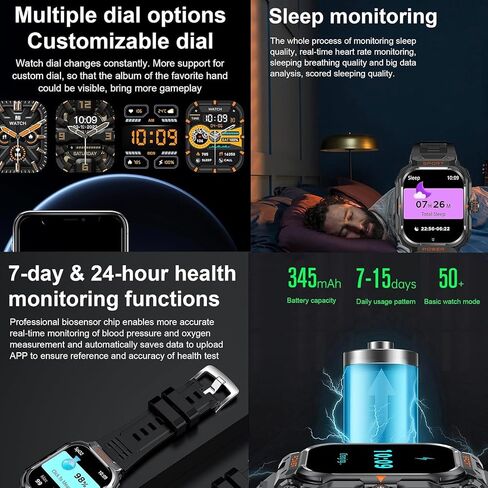 Smart Watch with Earbuds,Rugged Military Smartwatch for Men, 2 in 1 Bluetooth Smart Watchtws headset(Answer/Dial Calls)Fitness Tracker,Calories,Sleep Monitor,AI Voice Assistant,for Android and iOS in Saudi Arabia