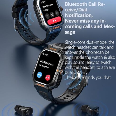 Smart Watch with Earbuds,Rugged Military Smartwatch for Men, 2 in 1 Bluetooth Smart Watchtws headset(Answer/Dial Calls)Fitness Tracker,Calories,Sleep Monitor,AI Voice Assistant,for Android and iOS in Saudi Arabia