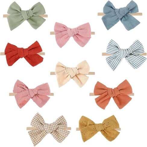 Lusofie Baby Girls Headbands Hair Bows,Handmade Elastic Baby Girl Bows and Headbands,Cotton Linen Hairbands Hair Accessories for Newborn Infant Toddlers Little Girl and Kids,10 Styles in Saudi Arabia