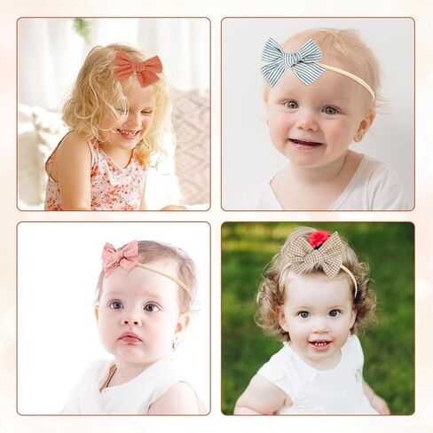 Lusofie Baby Girls Headbands Hair Bows,Handmade Elastic Baby Girl Bows and Headbands,Cotton Linen Hairbands Hair Accessories for Newborn Infant Toddlers Little Girl and Kids,10 Styles in Saudi Arabia
