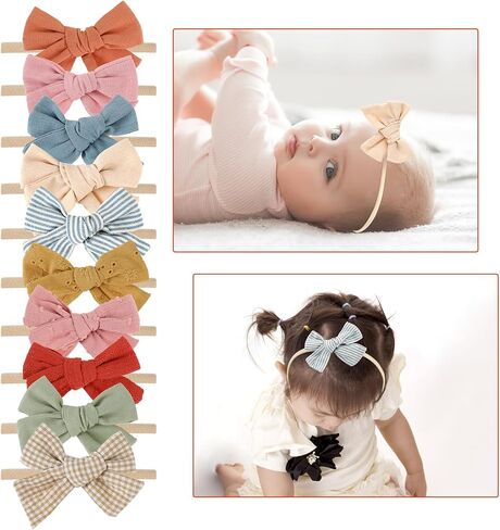 Lusofie Baby Girls Headbands Hair Bows,Handmade Elastic Baby Girl Bows and Headbands,Cotton Linen Hairbands Hair Accessories for Newborn Infant Toddlers Little Girl and Kids,10 Styles in Saudi Arabia