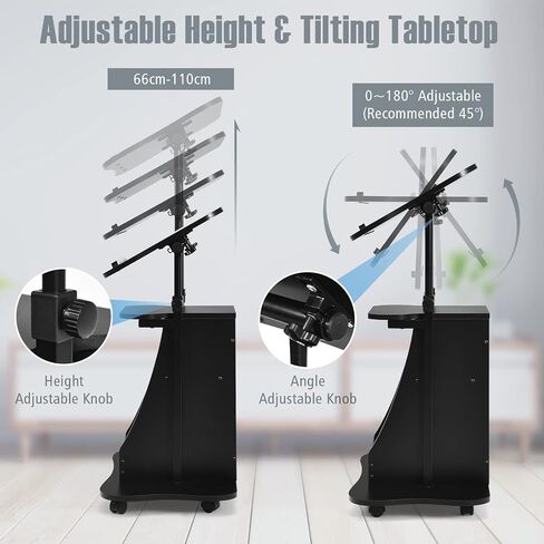 Lift Table, Computer, Mobile, Height Workstation, Adjustable Standing Laptop Desk with Rolling Casters, Black in Saudi Arabia