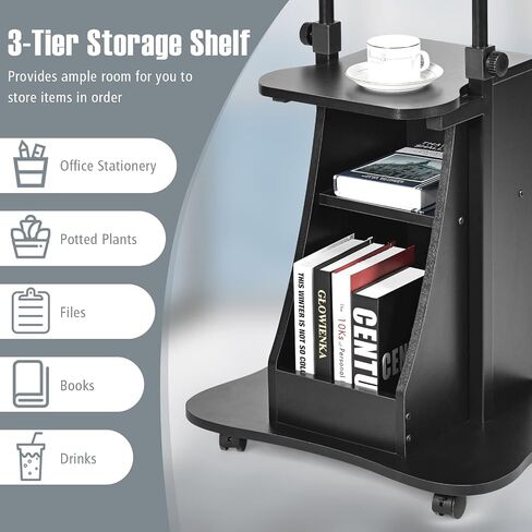 Lift Table, Computer, Mobile, Height Workstation, Adjustable Standing Laptop Desk with Rolling Casters, Black in Saudi Arabia