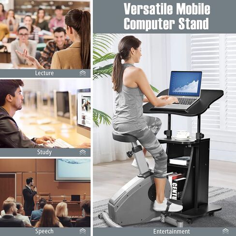 Lift Table, Computer, Mobile, Height Workstation, Adjustable Standing Laptop Desk with Rolling Casters, Black in Saudi Arabia
