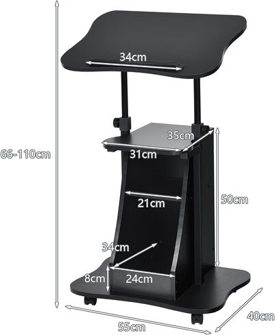 Lift Table, Computer, Mobile, Height Workstation, Adjustable Standing Laptop Desk with Rolling Casters, Black in Saudi Arabia
