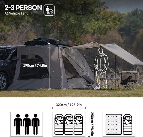 خيام IDOOGEN SUV للتخييم، خيمة باب خلفي مقاومة للماء مع مظلة للظل، خيام جانبية محمولة للسيارة مع 3 أبواب و2 نوافذ شبكية، خيمة هاتشباك لسيارات الدفع الرباعي MPV Van، كبيرة (75 بوصة) in Kuwait