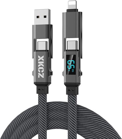 USB C Cable [65W 4 in 1 Charging Cable with LED Display] Flat Braided Multi Charging Cord with Data Sync, Type C Charger Cable Combo Type C/USB A/L Port for iPhone/iPad/Samsung/MacBook, 5ft in Saudi Arabia