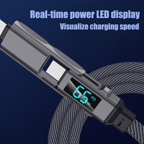 USB C Cable [65W 4 in 1 Charging Cable with LED Display] Flat Braided Multi Charging Cord with Data Sync, Type C Charger Cable Combo Type C/USB A/L Port for iPhone/iPad/Samsung/MacBook, 5ft in Saudi Arabia