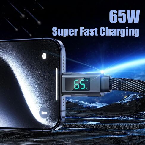 USB C Cable [65W 4 in 1 Charging Cable with LED Display] Flat Braided Multi Charging Cord with Data Sync, Type C Charger Cable Combo Type C/USB A/L Port for iPhone/iPad/Samsung/MacBook, 5ft in Saudi Arabia