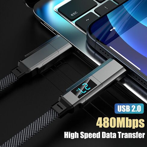 USB C Cable [65W 4 in 1 Charging Cable with LED Display] Flat Braided Multi Charging Cord with Data Sync, Type C Charger Cable Combo Type C/USB A/L Port for iPhone/iPad/Samsung/MacBook, 5ft in Saudi Arabia