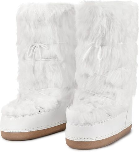 IXU Women's Faux Fur Boots Furry Snow Boots for Women Mid Calf Winter Boots Black White Brown Grey Fluffy Boots Fuzzy Custome Shoes in Saudi Arabia